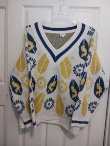 Suéter POL OVERSIZE LG NUEVO SIN ETIQUETAS Escote en V Patrón Vintage Azul Verde Blanco Y2K  - Imagen 1 de 9