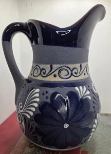 Talavera Mexikanische Keramik Wasserkrug Vase Krug Volkskunst Blau Grau 11"x8" - Bild 1 von 12