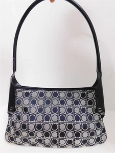 Kleine Hobo-Schultertasche Salvatore Ferragamo dunkelblau grau Logo Canvas Leder - Bild 1 von 7
