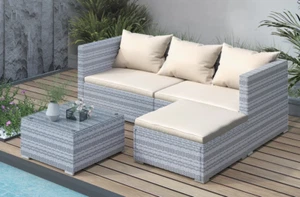 RATTAN GARDEN FURNITURE SOFA LOUNGER OUTDOOR PATIO WICKER NEW WITH COFFEE TABLE - Picture 1 of 8