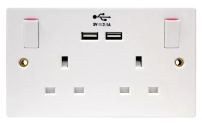 Double Wall Socket with Twin USB fast Charger Ports 2 Gang Plug Switched Plate  - Image 1 of 4