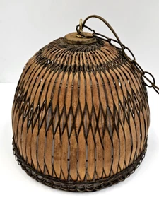 Mid-Century Modern Boho Split Bamboo Rattan Reed Swag Hanging Pendant Light Lamp - Picture 1 of 14