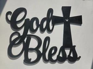 Gott segne Kreuz, Wandbehang, Lasercut, Haus, Bibel, Zitat 25x20cm - Bild 1 von 2