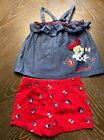Disney Minnie Mouse Girls Tank Top and Shorts Outfit Toddler 4t Red White Blue