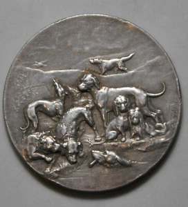 Médaille de table - Chiens de chasse argent (silver) d=41mm poids=35 grammes - Bild 1 von 2