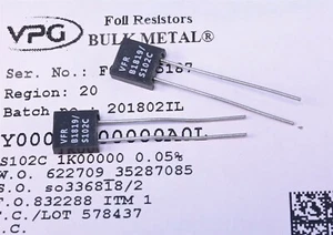 2 Vishay Precision Bulk Metal Foil Resistor 1 kOhms ±0.05% 0.6W Through Hole - Picture 1 of 1