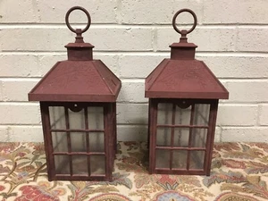 PAIR ITALIAN RED OUTDOOR PORCH LIGHT FIXTURES BUBBLED GLASS 13.5 X 6 X 8” DEEP - Picture 1 of 13