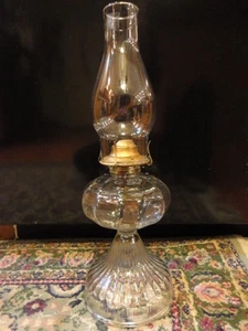 Kerosene Oil Lamp Clear Pattern Glass Ribbed Grt Gift 18" t Wking Vintage - Picture 1 of 12