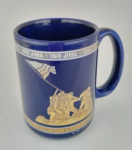 VINTAGE BATTLE OF IWA JIMA COFFEE MUG GOLD BLUE 1994 - Picture 1 of 6