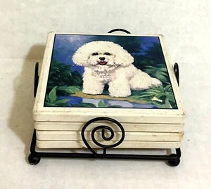 West Highland Terrier Westie White Bichon Stone Set di 4 sottobicchieri supporto sughero - Foto 1 di 9