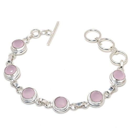 VALENTINO Bracciale gioielli fatti a mano argento sterling 925 pietra preziosa quarzo rosa misura 7 8"