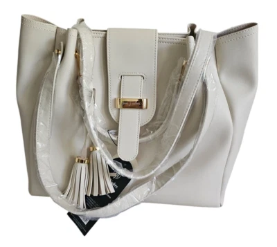 Yani J'Adore Women Tote Purse White 17"X14" Soft Faux Leather Gold Tone Hardware - Image 1 of 4