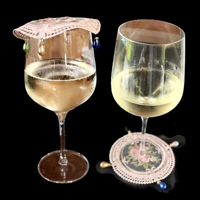 Juego de 4 posavasos cubiertas para bebidas Shoo-Fly con peso encaje ganchillo elegante Foto 1 de 4