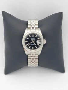 ROLEX 26mm DATEJUST STAINLESS STEEL BLACK DIAL 179160 JUBILEE - Picture 1 of 8