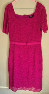 Jaeger Dress Cerise Pink Lace Short Sleeve Lined Mother of Bride Size 12 - Picture 1 of 5