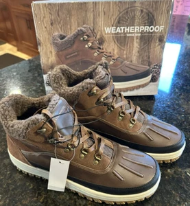New Men's Weatherproof Landon All Seasons Casual Leather Boots Brown 12 - Picture 1 of 11