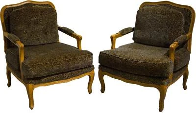Vintage French Leopard Print Upholstery Bergere Chairs - A Pair - Image 1 of 4