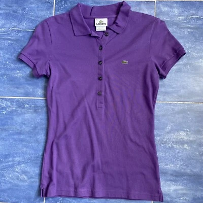 Lacoste Baby Tee Short Sleeve Fitted Polo Top Purple Size 36 XS Preppy Pre-owned - Image 1 of 4