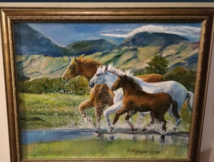 Pintura Acrílica Original "Caballos Corriendo Después de la Lluvia" Foto 1 de 1