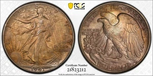 US023 1941 Walking Liberty mezzo dollaro argento PCGS MS-62 (tono). - Foto 1 di 3