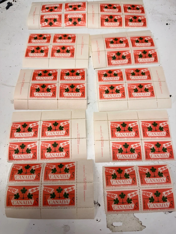 LARGE LOT -Canada Stamp - 1959  5c PLAINS OF ABRAHAM  10 BLOCKS OF 4 - 40 STAMPS - Image 1 of 1