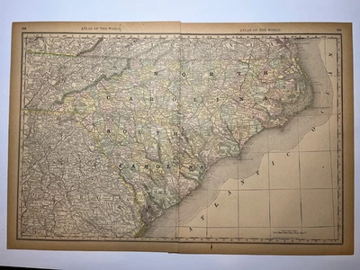 Mapa estatal de Carolina del Norte y del Sur 1890 2 piezas Rand-McNally Atlas VER DESCRIPCIÓN Foto 1 de 4