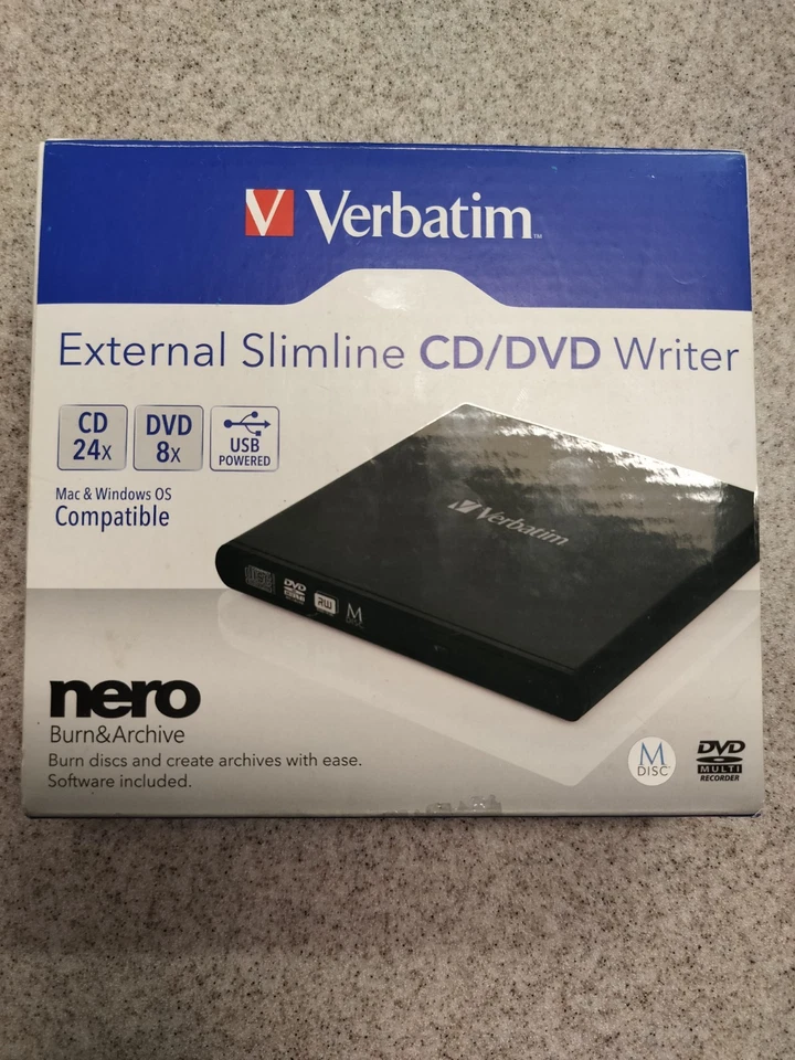 Grabadora de CD/DVD externa delgada Verbatim USB para Windows y Mac nueva sellada Foto 1 de 1