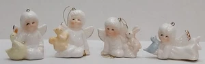 4 Vintage Mini Bone China Angel Ornaments Taiwan Holding Animals Rabbit Bird - Picture 1 of 19