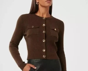 Forever New Delta Utility Knit Cardigan in Brown Size M BNWT - Picture 1 of 4