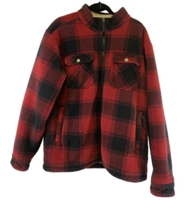 Cabelas Buffalo Plaid Full Zip Jacket Sherpa Lined Pockets Red Black Mens Large - Picture 1 of 16