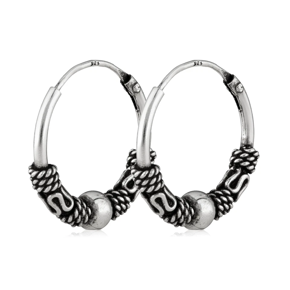 Paar Keltische Creolen 925 Silber 15mm Skandinawische Ohrringe mit Kugel 3011 - Bild 1 von 1