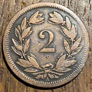 PIÈCE DE 2 RAPPEN SUISSE 1851 A, PARIS (1022) RECHERCHÉE !!! - Bild 1 von 2