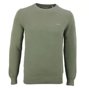Gant men's knitted sweater pique regular fit green 8040521 362 kalamata green - Picture 1 of 7