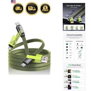 USB-C Cable 4-in-1 Fast Charging 6ft Data Transfer Durable Green - Picture 1 of 11