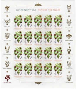 USPS Chinese New Year Snake Forever Sheet of 20 Stamps - MNH In Stock (5952) - Picture 1 of 2