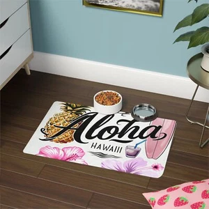 Aloha Hawaiian Pet Food Mat, Tropical Dog Bowl Placemat, Kitty Food Area Rug, - Picture 1 of 5