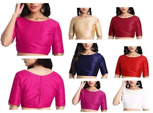 Camicia donna Dupion seta barca collo sari top Bollywood choli tunica abbigliamento da festa - Foto 1 di 58