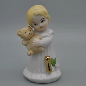 Estatuilla rubia vintage años 80 Enesco 1er cumpleaños niña crecer porcelana - Imagen 1 de 8