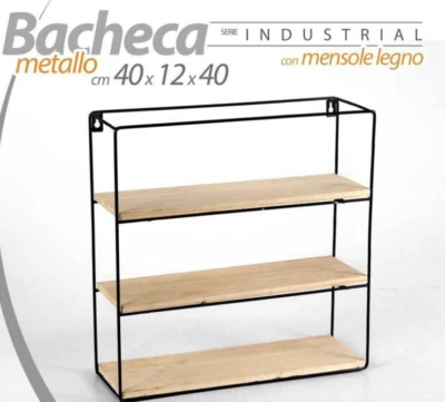 MENSOLA DA PARETE LIBRERIA SCAFFALE BACHECA MURO METALLO MENSOLE LEGNO 40*40*12 - Immagine 1 di 4