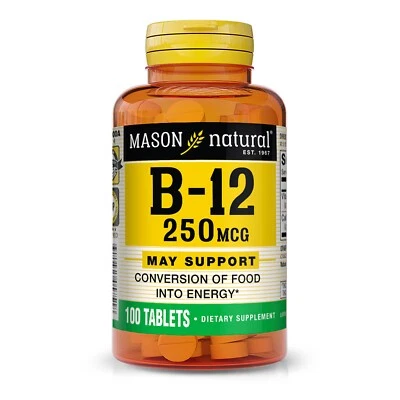 Mason Natural Vitamina B12 250 mcg - Conversión de Alimentos en Energía, 100 Comprimidos Foto 1 de 4