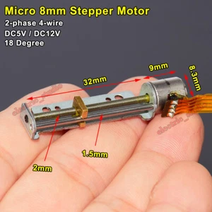 Micro Mini 8mm 2-phase 4-wire Stepper Motor Long Linear Screw Slider Block Nut - Picture 1 of 13