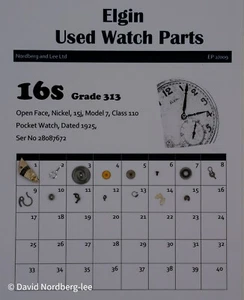 Piezas de reloj usado Elgin 16/16s grado 313, modelo 7, clase 110 ser no 28087672 - Imagen 1 de 1