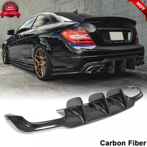 For Mercedes W204 C63 2012-15 Carbon Fiber Rear Bumper Diffuser Lip Big Fins - Foto 1 di 12