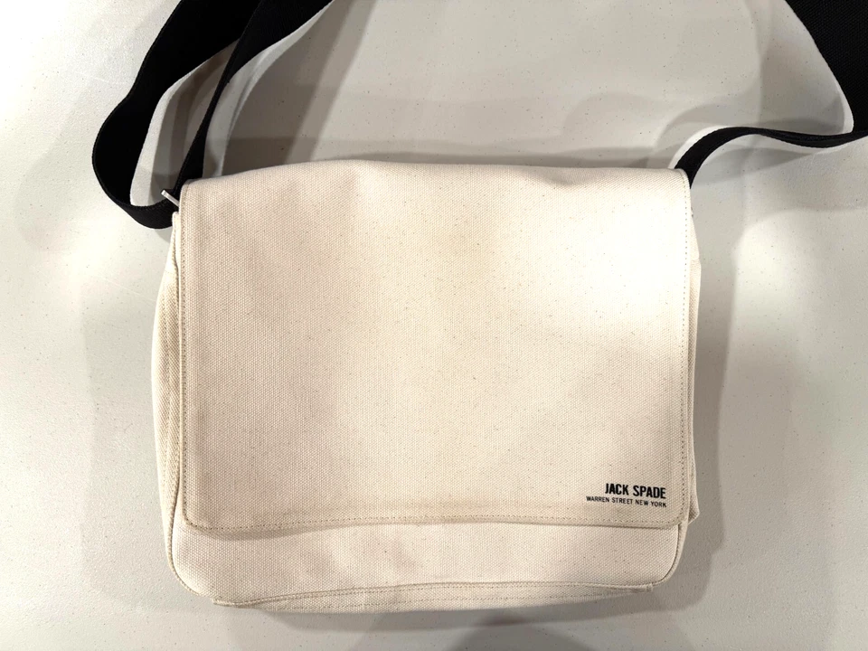 JACK SPADE Canvas Off White Raw Canvas Messenger Laptop Bag with Shoulder Strap - Image 1 of 4