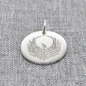 Sterling Silver Engraved Phoenix Pendant 925 Silver Custom Disc Necklace Charm - Picture 1 of 5