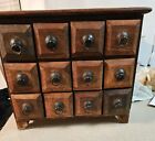 Vintage Handcrafted Wooden Gothic Apothecary / Spice / Tea Chest Of 12 Drawers  