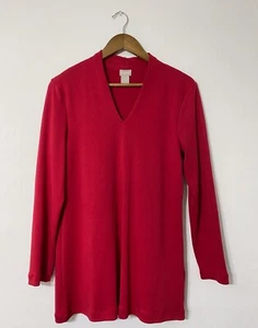 Chicos Damen rote Bluse 100 % Pima Baumwolle Größe 0 Langarm V-Ausschnitt #2328 - Bild 1 von 8