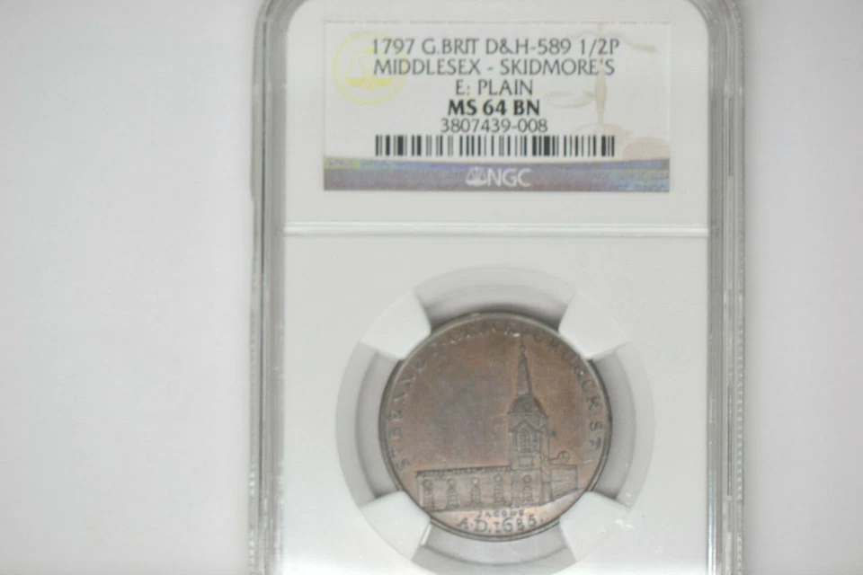 Great Britain: 1797 Halfpenny- D&H 589-  Middlesex-Skidmores's- NGC MS-64 BN - Image 1 of 4