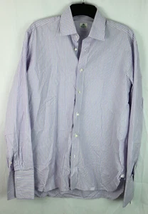 Luigi Borrelli Napoli Dress Shirt 16.5 x 42 Purple Blue Designer - Picture 1 of 13