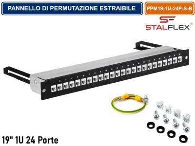 PANNELLO PERMUTAZIONE ESTRAIBILE 1U KEYSTONE 24 PORTE RJ45 CAT.5E/6/6A RACK  19" - Immagine 1 di 4